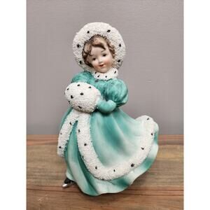Vintage Winter Lefton Girl With Muff Bisque Figurine KW4834